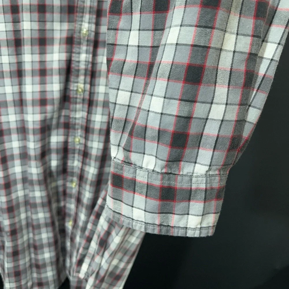 Vintage Polo Jeans Co Ralph Lauren Men's L Red Black Plaid Shirt 90s Flag Patch‎